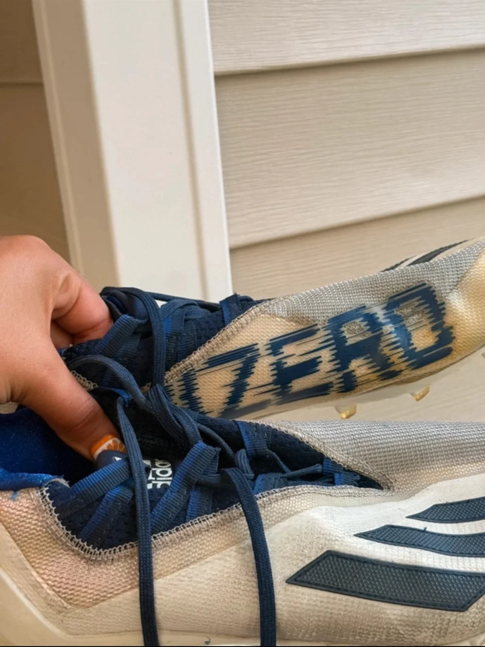 adidas men’s  White and Blue Adizero Soccer Cleats